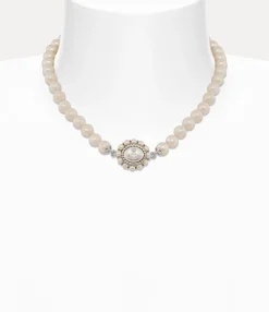 Necklaces|Necklaces|Vivienne Westwood Amaya Large Pearl Necklace PLATINUM / CREAMROSE Pearl