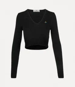 Tops And Shirts|Knitwear|Vivienne Westwood Bea Cropped V-neck BLACK