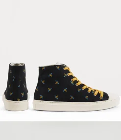 Trainers|Vivienne Westwood High Top Canvas Plimsoll BLACK/BABY ORBS