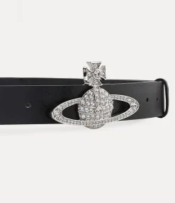 Belts And Harnesses|Belts And Harnesses|Vivienne Westwood Medium Bas Relief Belt PLATINUM / CRYSTAL Crystal / BLACK Leather