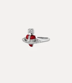 Rings|Vivienne Westwood New Diamante Heart Ring PLATINUM / CRYSTAL Crystal / INDIAN PINK Enamel