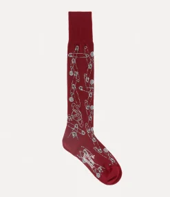 Socks|Socks And Tights|Vivienne Westwood Safety Pin High Sock BORDEAUX