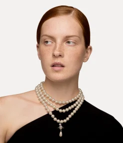 Necklaces|Classic Styles|Vivienne Westwood Three Row Pearl Drop Choker
